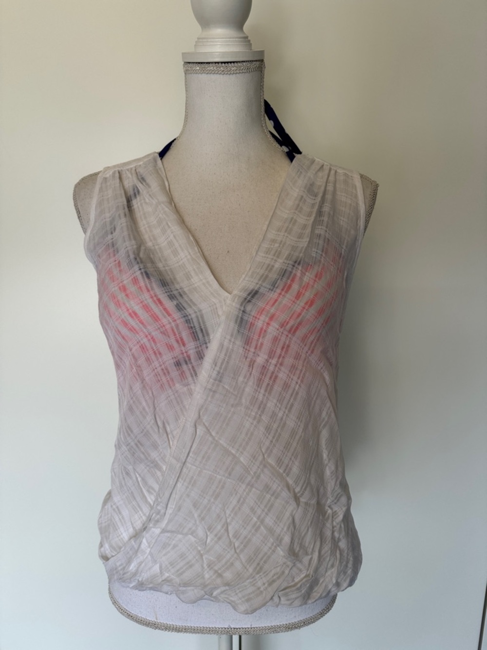 bleuh ciel White Sheer Wrap-Style Sleeveless Top size L like new